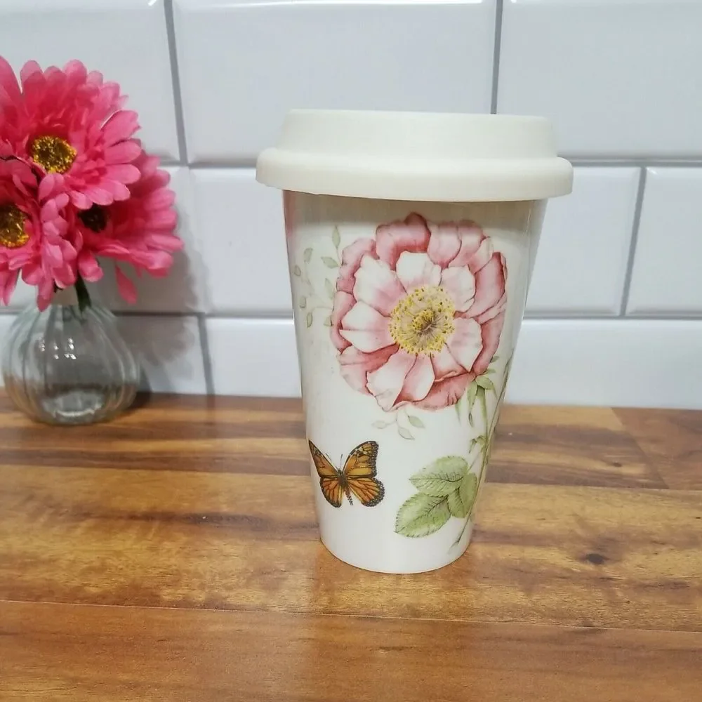 Lenox‎ Butterfly Meadow Thermal Travel Cup Mug with Silicone Lid -10 oz